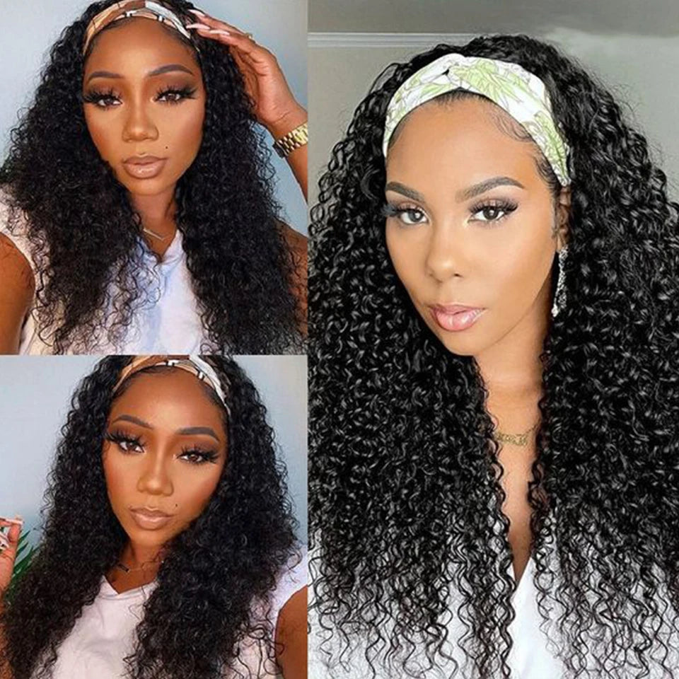 Kinky Curly Human Hair Headband Wig For Black Women 250% Density Glueless Brazilian Remy Jerry Curl Full Machine Made Hair