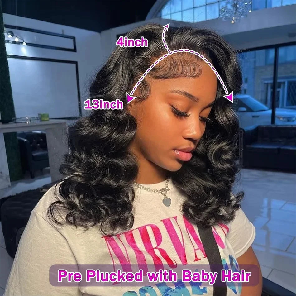 Umi 230% Glueless Human Hair Wavy 13x4 Transparent Lace Front Wigs For Women Body Wave Lace Frontal Wig Short Bob Wig Human Hair
