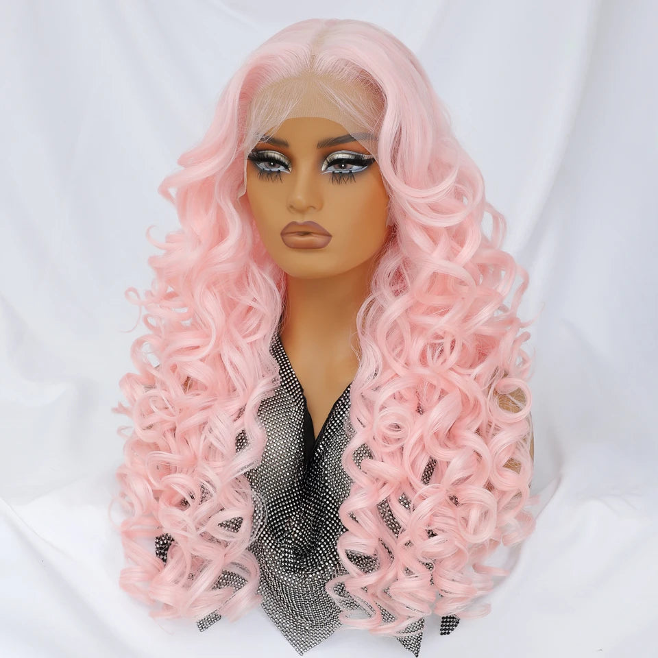 Latisha HD Synthetic Lace Front Wigs Curly Pre Plucked Lace Frontal Wig with Bangs for Women Highlight with Babyhair 24Inch