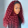 Headband Wig Human Hair 99J 30 Inch 200% Density Burgundy Deep Wave Headband Wig 100% Human Hair Wigs Curly Glueless Wig