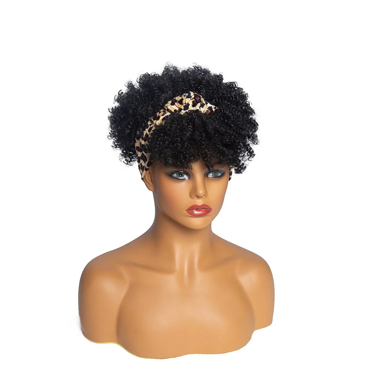 Cosplay Wig Synthetic Hair Afro Kinky Curly Wig With Bangs Headband Wig Short Wigs for Black Women Headgear
