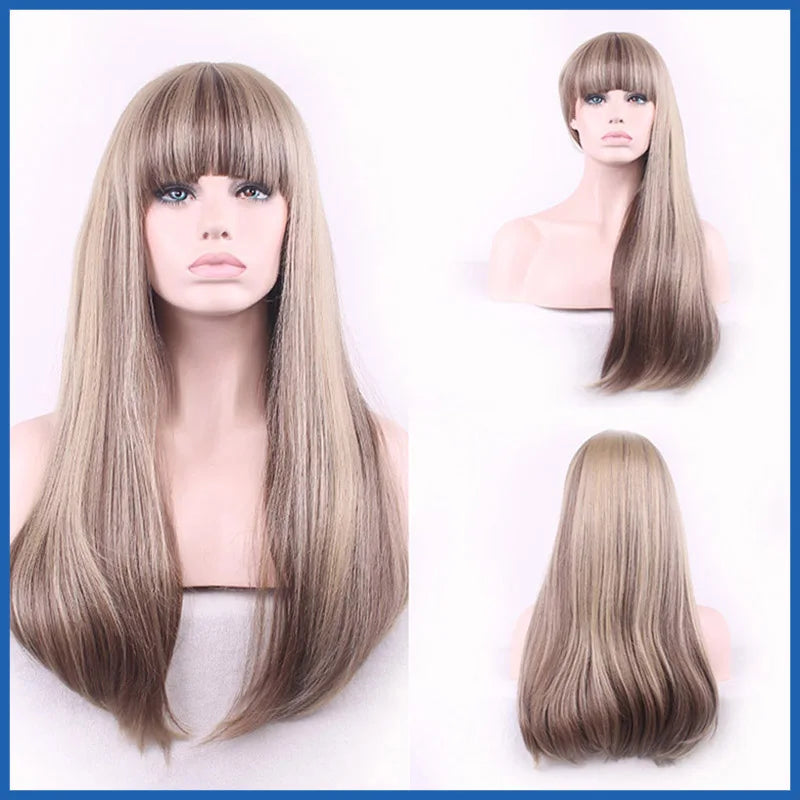 Wig CoverFemale Hair Gold Pink synthetic Wigs Women Brazilian Remy Hair Cheap Popular Hairstyles For Straight And Curly Hair