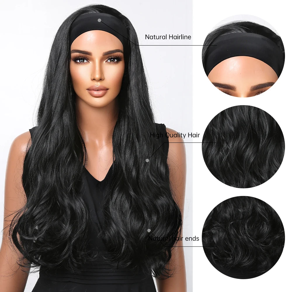 Curly Headband Synthetic Wigs Natural Black Long Women's Headband Wig Deep Water Wave Bohemian Hair For Black Women Fake Hair
