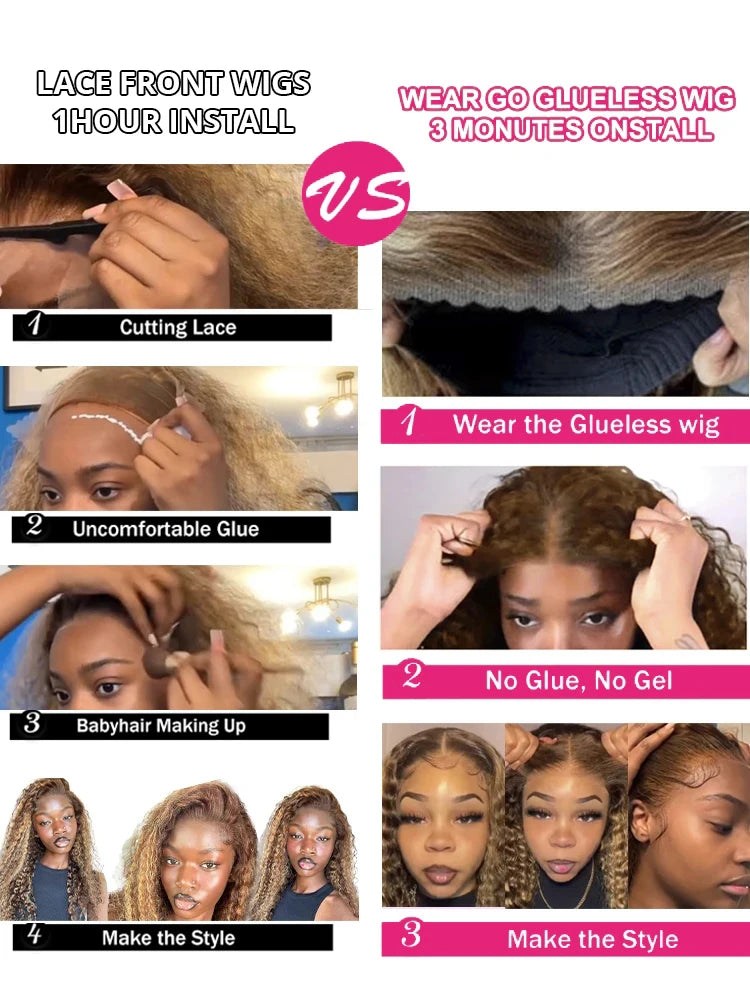 #4/27 Highlight Glueless Wig Human Hair Deep Wave BOB Wig Ready To Go 7x5 Glueless Wigs for Women curly Wigs Pre Plucked Wigs