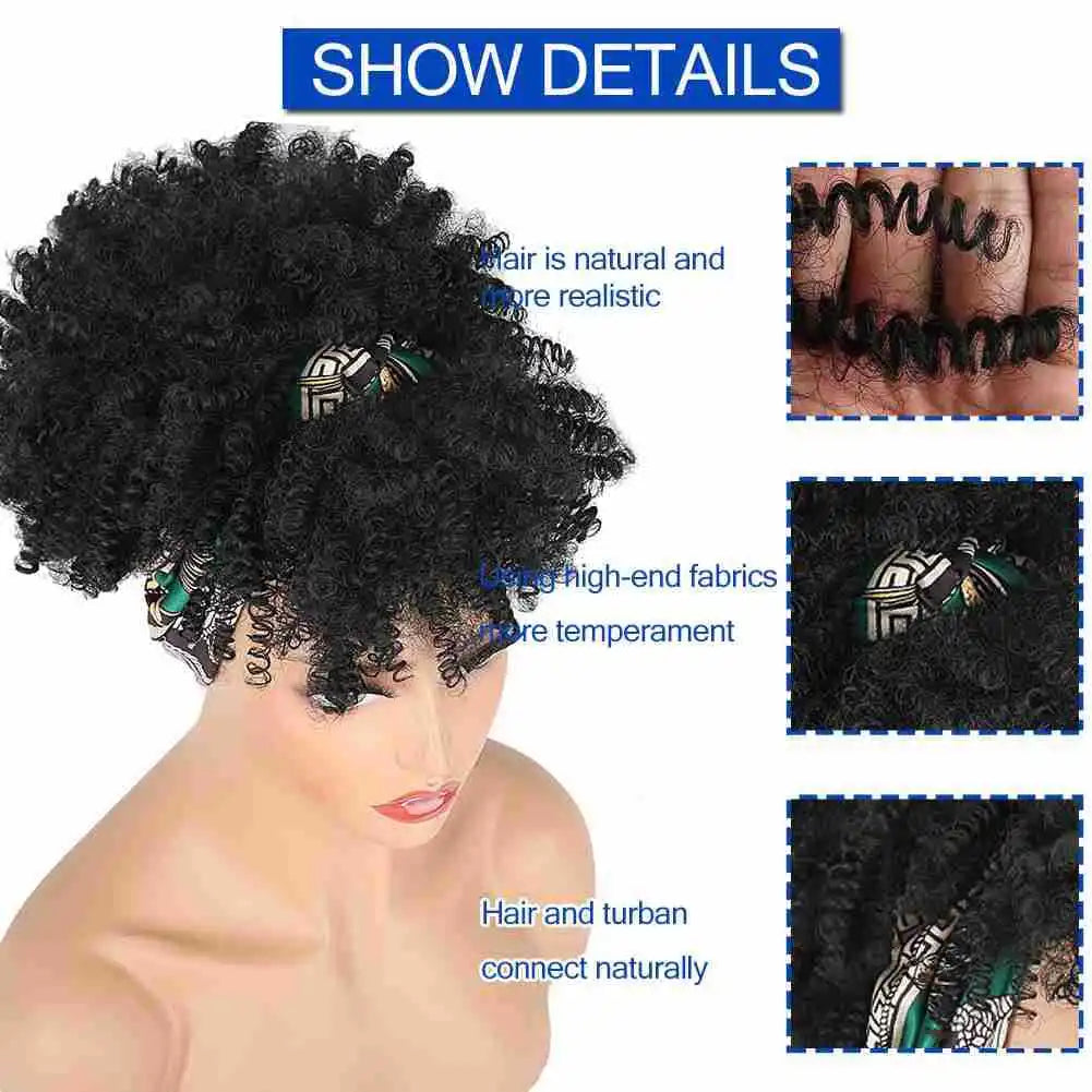 Cosplay Wig Synthetic Hair Afro Kinky Curly Wig With Bangs Headband Wig Short Wigs for Black Women Headgear