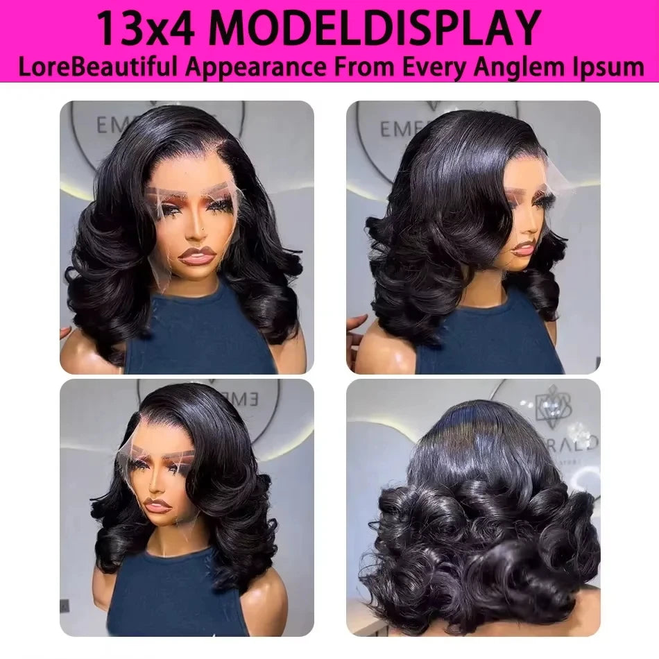 Umi 230% Glueless Human Hair Wavy 13x4 Transparent Lace Front Wigs For Women Body Wave Lace Frontal Wig Short Bob Wig Human Hair