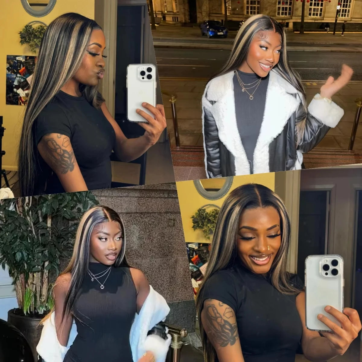 1B/27 Black and Blonde Highlights Bone Straight 13x4 HD Lace Front Human Hair Wigs 200% Brazilian Colored Lace Frontal Wig
