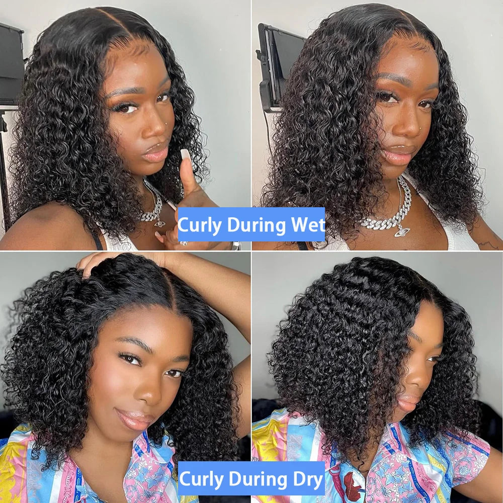 13X4 Water Wave Lace Front Wig Short Curly Bob Wig Pre Plucked 250% Density Deep Wave 100% Virgin Human Hair for Women 10 Inch