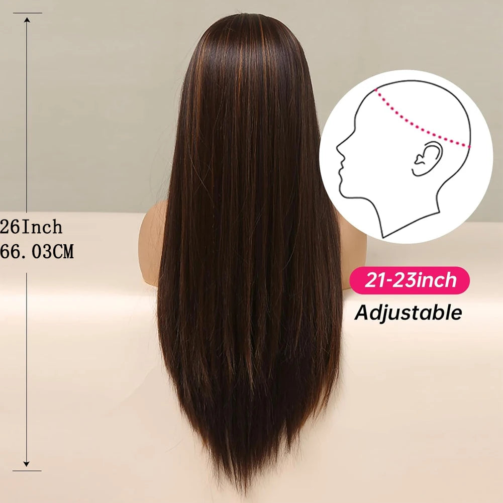 WIGNEE Long Straight Headband Wig Synthetic Wigs for Women Glueless Highlight Wig with Headband Easy to Wear Black Wig Daily Use