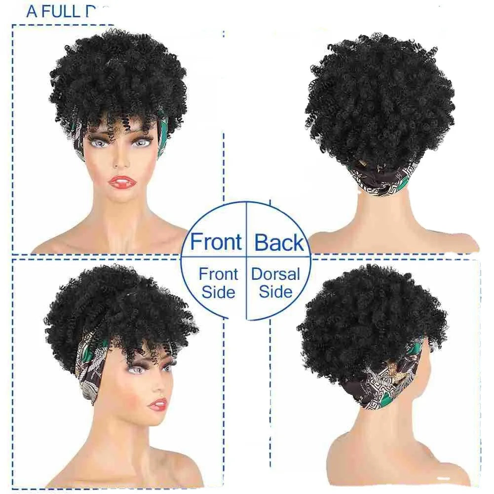 Cosplay Wig Synthetic Hair Afro Kinky Curly Wig With Bangs Headband Wig Short Wigs for Black Women Headgear