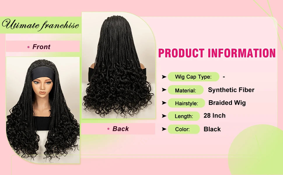 Headband  Braided Wig Synthetic Braid Wig with Hair Band for Women Machine Made Braided Wig 28 Inch Women Wigs