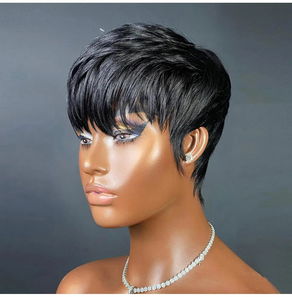 Short Wig For Women Human Hair Wigs Pixie Cut Wig Real Human Hair Machine Made Pixie Wigs Short Layered Haircut Straight Wigs
