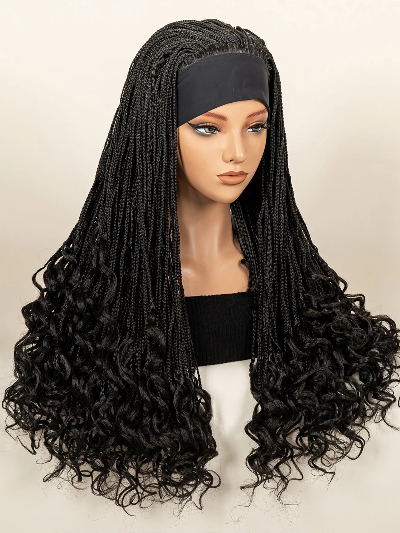Headband  Braided Wig Synthetic Braid Wig with Hair Band for Women Machine Made Braided Wig 28 Inch Women Wigs