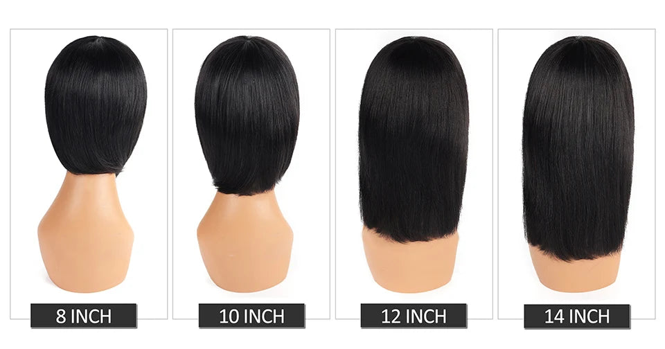 Straight Human Hair Wigs With Bangs Remy Brazilian Cute Bob Cut Human Hair Wig 100% Natural Bob Bangs Wig