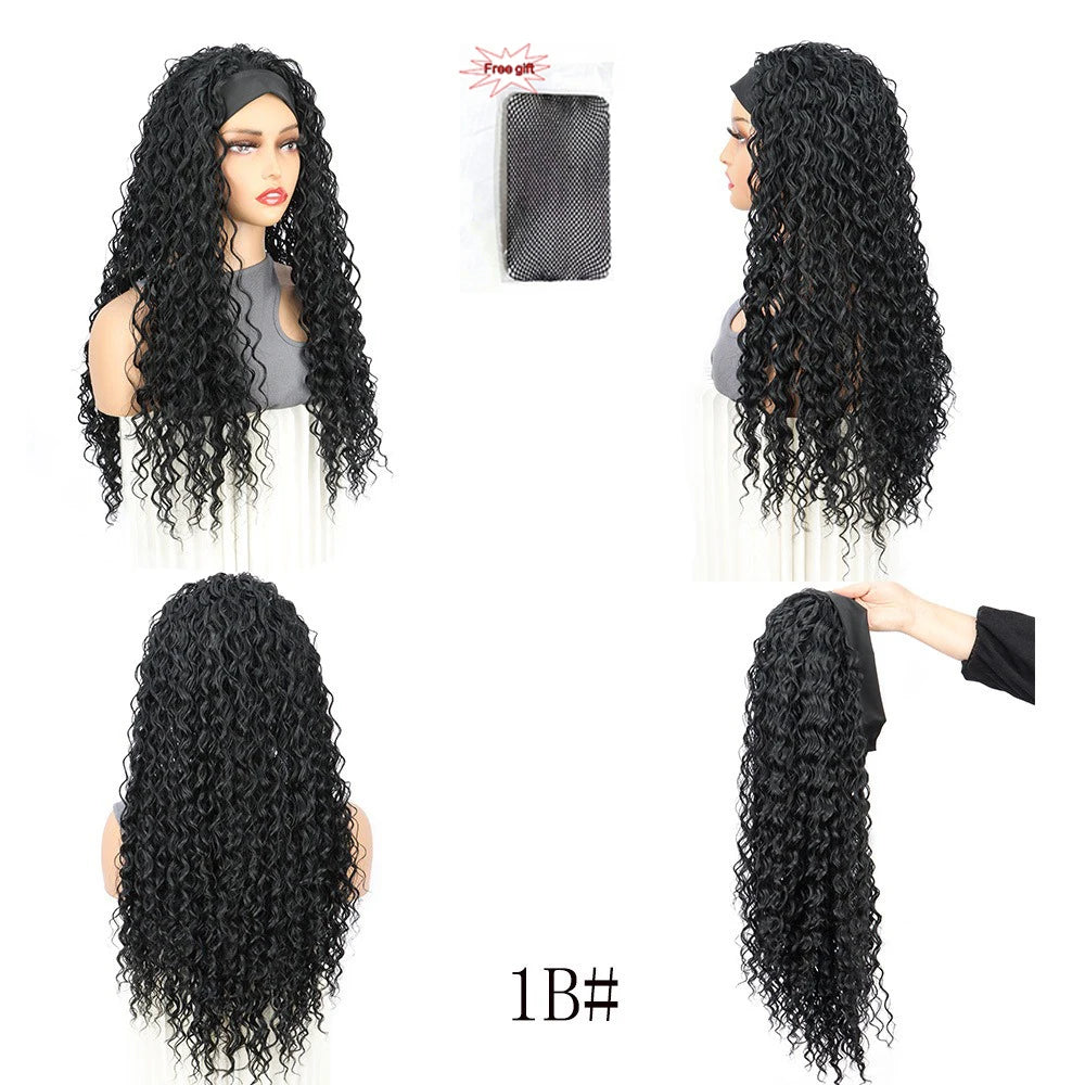 26Inch Synthetic Long Kinky Curly Headband Wigs for Black Women Heat Resistant Hair Band Wig for Daily Party Use
