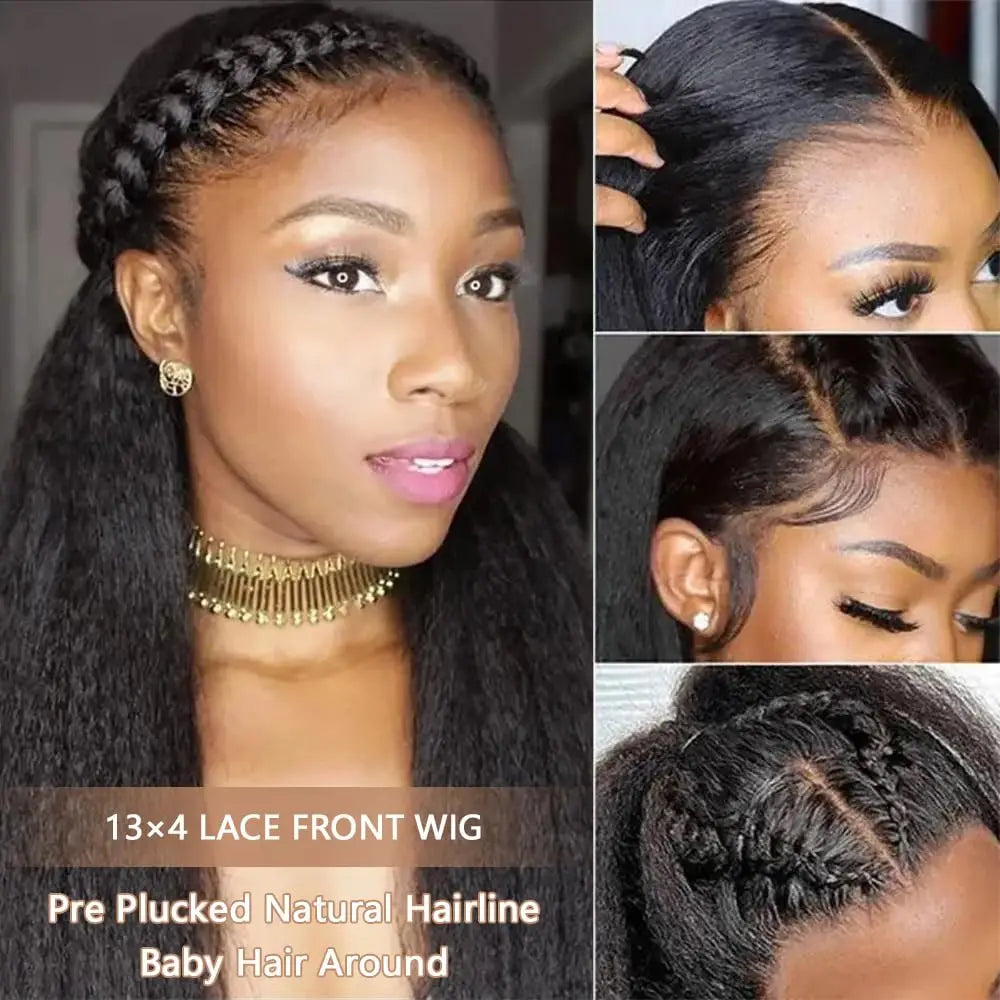 Kinky Straight 13x4 Lace Frontal Wig Human Hair Transparent Lace Front Wigs Human Hair Glueless Lace Frontal Human Wig for Women