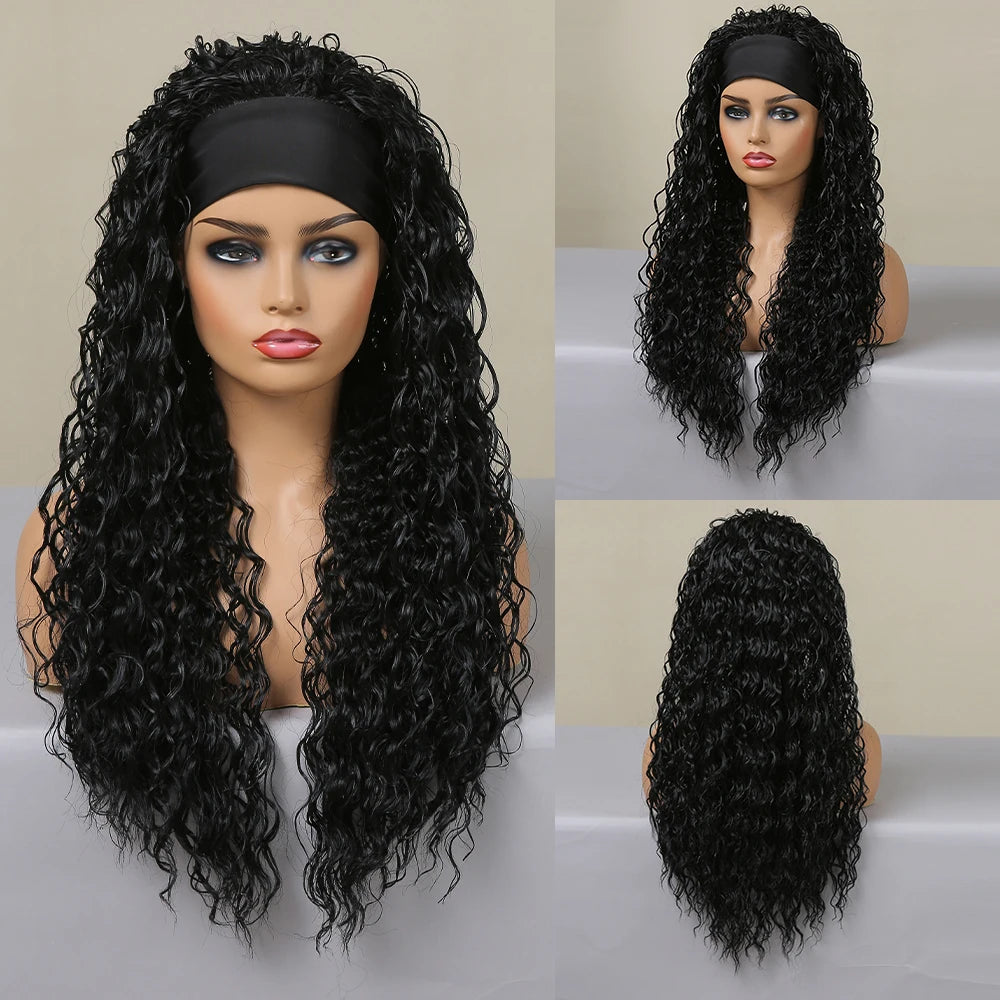 HENRY MARGU Women's Headband Wig Synthetic Hair Long Straight Brown Gloden Highlight Glueless Wigs for Black Women Machine Made
