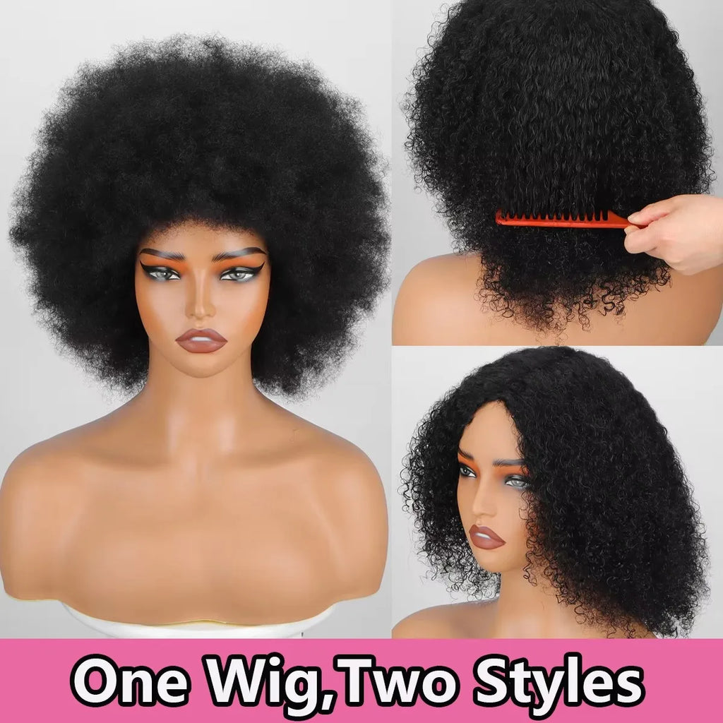 100% Human Hair Boom Hair Afro Kinky Curly Wigs Natural Afro Curly Wigs for Women 180% Density Brazilian Human Hair Wigs
