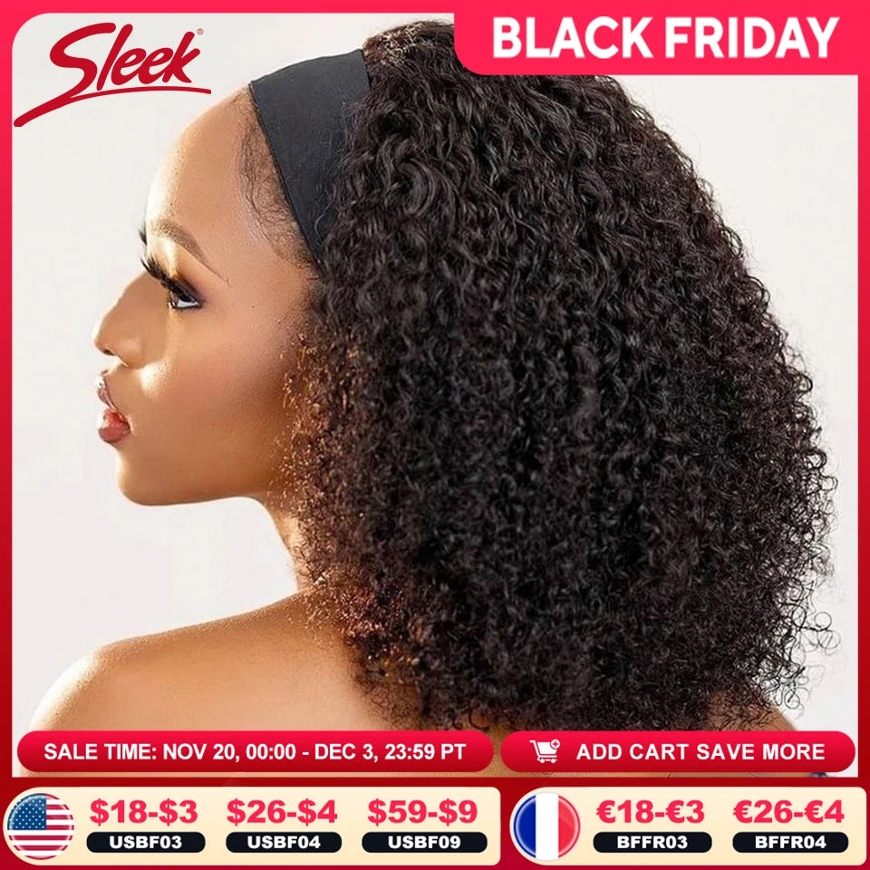 Kinky Curly Human Hair Headband Wig For Black Women 250% Density Glueless Brazilian Remy Jerry Curl Full Machine Made Hair
