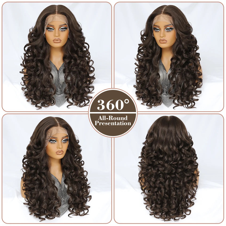 Latisha Synthetic HD Lace Front Wigs Curly Pre Plucked Lace Frontal Wig with Bangs for Women Highlight 13X6 13X5X1 with Babyhair