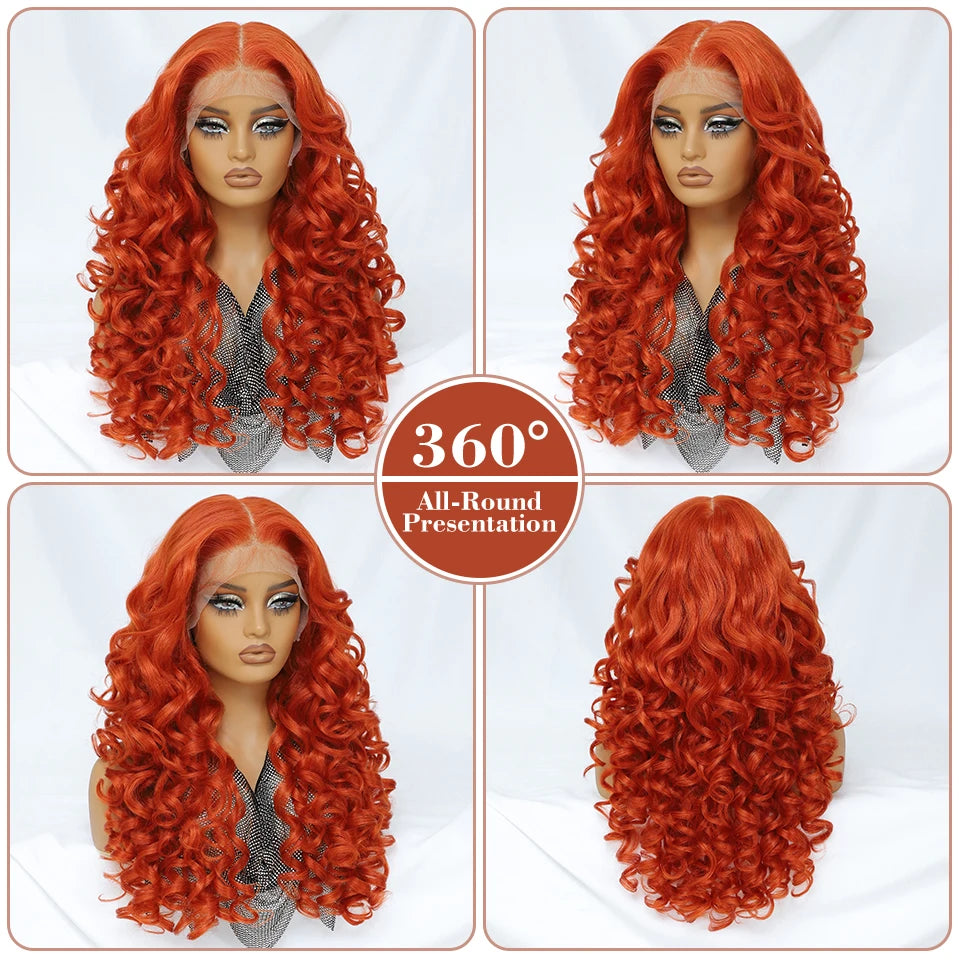 Latisha HD Synthetic Lace Front Wigs Curly Pre Plucked Lace Frontal Wig with Bangs for Women Highlight with Babyhair 24Inch