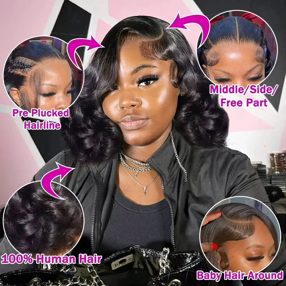 Umi 230% Glueless Human Hair Wavy 13x4 Transparent Lace Front Wigs For Women Body Wave Lace Frontal Wig Short Bob Wig Human Hair