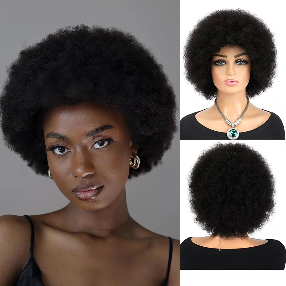 100% Human Hair Boom Hair Afro Kinky Curly Wigs Natural Afro Curly Wigs for Women 180% Density Brazilian Human Hair Wigs