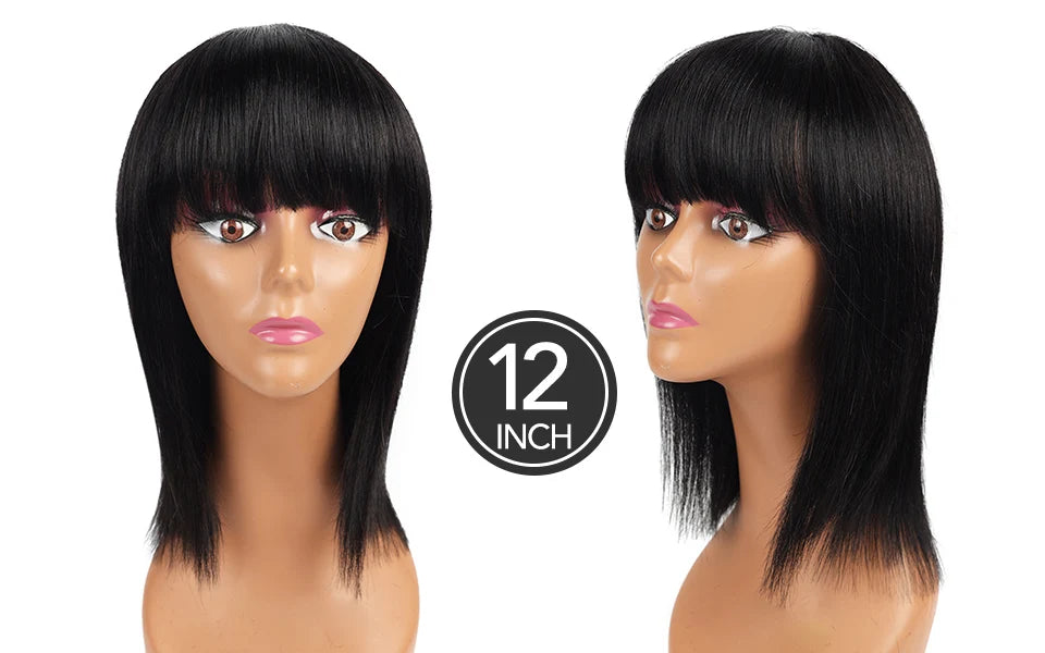 Straight Human Hair Wigs With Bangs Remy Brazilian Cute Bob Cut Human Hair Wig 100% Natural Bob Bangs Wig