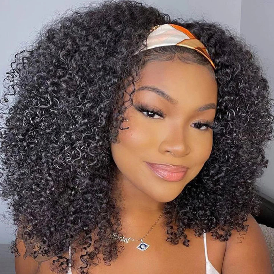 Kinky Curly Human Hair Headband Wig For Black Women 250% Density Glueless Brazilian Remy Jerry Curl Full Machine Made Hair
