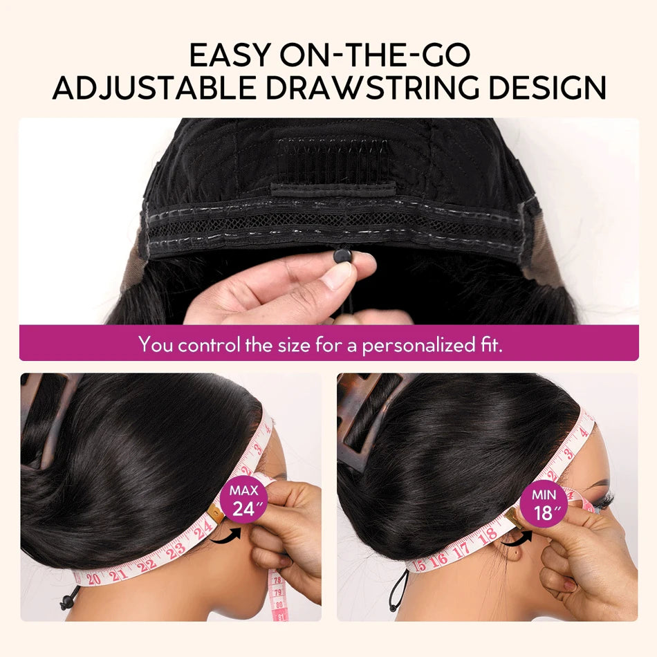 Beliself Glueless Human Hair Wig Straight 13x6 HD Lace Frontal Wig Pull Go Glueless Wig Human Hair with Elastic Drawstring