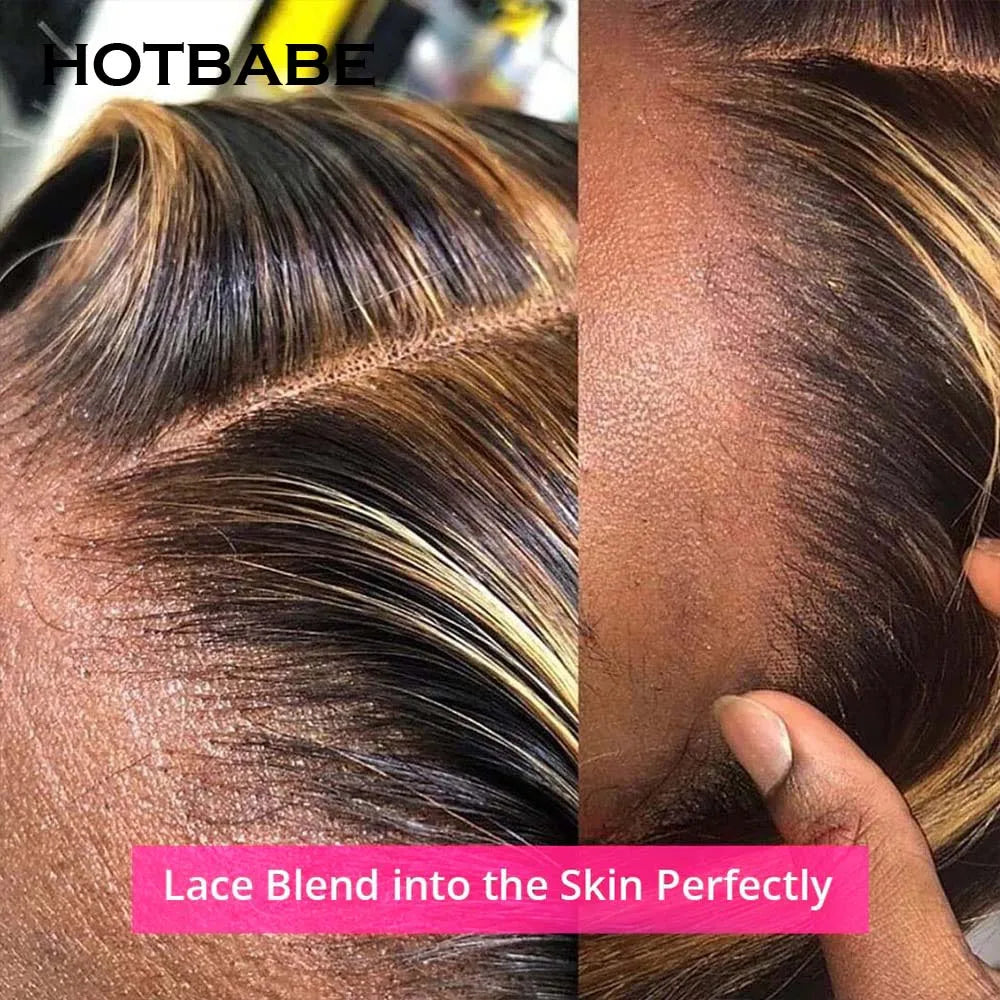 Glueless Wig Human Hair Ready To Wear Highlight Straight 13x6 HD Lace Front Human Hair Wigs For Women Preplucked Brazilian Hair