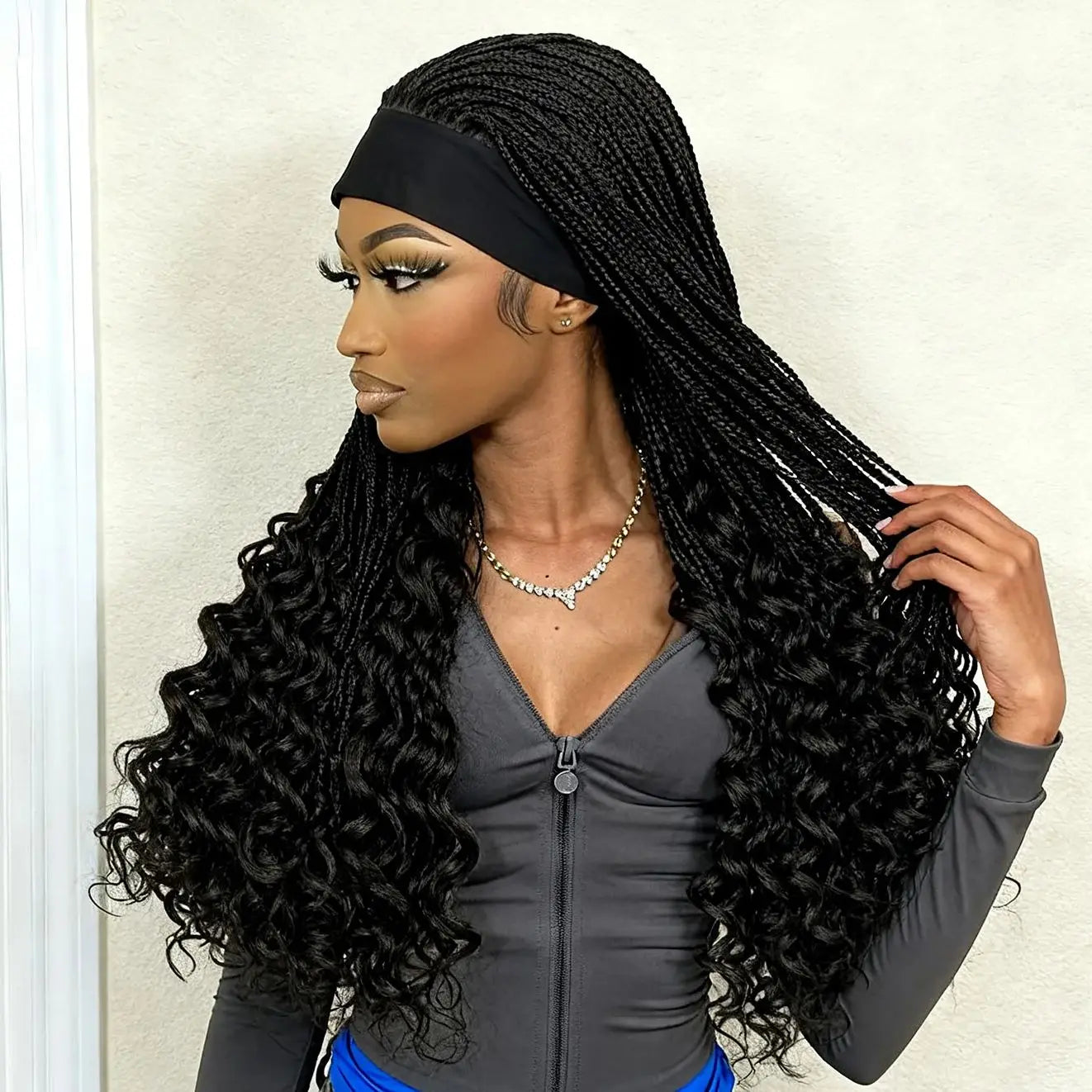 Headband  Braided Wig Synthetic Braid Wig with Hair Band for Women Machine Made Braided Wig 28 Inch Women Wigs