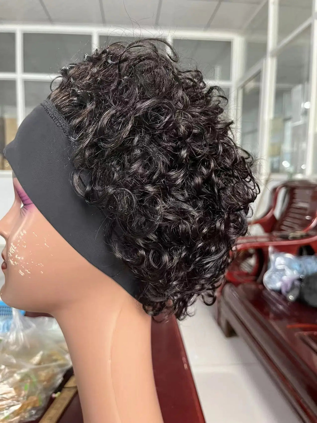 Short Headband Wig Human Hair Water Wave Wigs For Black Woman 6 Inches Brazilian Remy Human Hair Glueless Full Machine Made