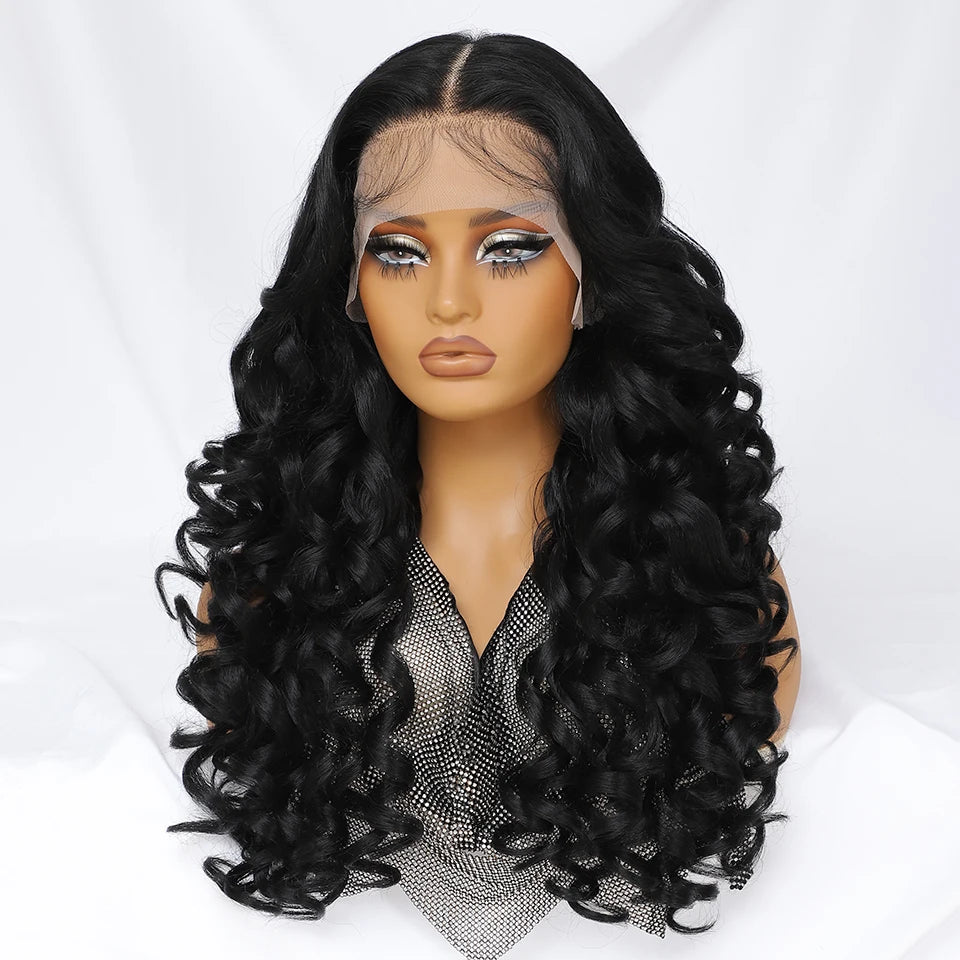 Latisha HD Synthetic Lace Front Wigs Curly Pre Plucked Lace Frontal Wig with Bangs for Women Highlight with Babyhair 24Inch