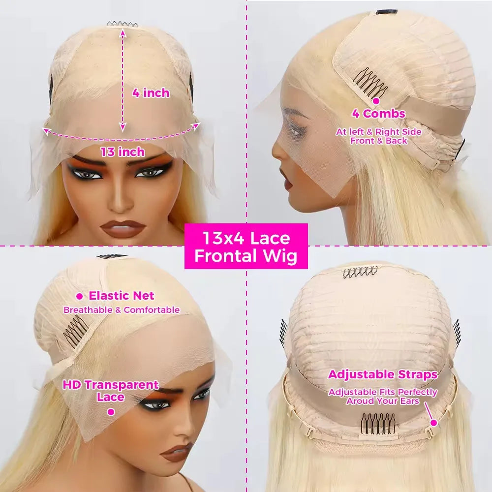 613 Blonde Short Bob Wig 13x4 HD Transparent Lace Frontal Wig Straight Hair Wig 100% Human Hair Wig 180 Density For Women