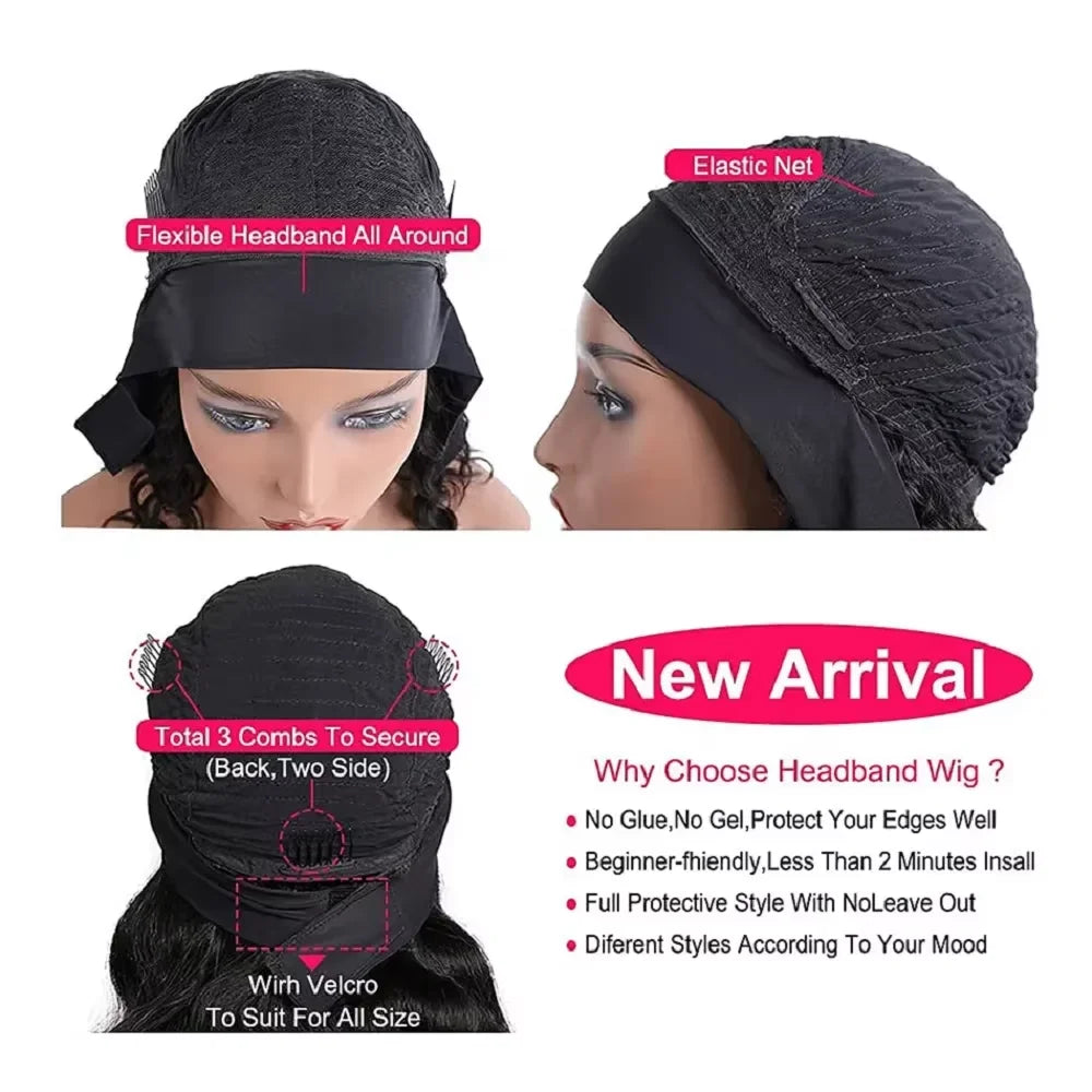 Headband Wigs Human Hair For Black Women Brazilian Remy Kinky Straight Human Hair Wig Ready To Wear And Go Beginner Friendly