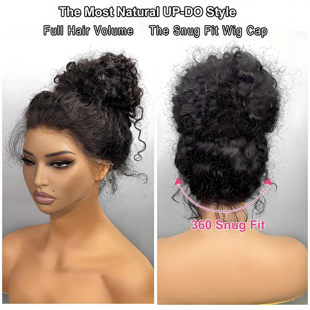 360 Full Invisi Strap Drawstring Sung HD Lace 30 Inch Human Hair Wigs 250% Density Water Kinky Curly Pre Plucked Glueless Black