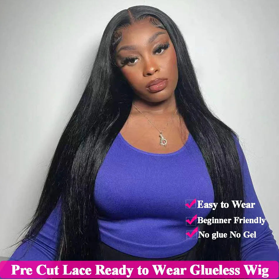 Beliself Glueless Human Hair Wig Straight 13x6 HD Lace Frontal Wig Pull Go Glueless Wig Human Hair with Elastic Drawstring