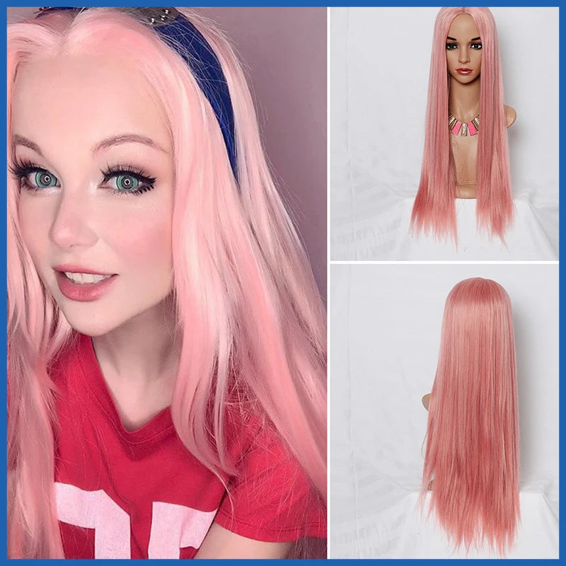 Wig CoverFemale Hair Gold Pink synthetic Wigs Women Brazilian Remy Hair Cheap Popular Hairstyles For Straight And Curly Hair