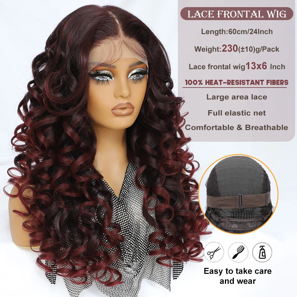Latisha Synthetic HD Lace Front Wigs Curly Pre Plucked Lace Frontal Wig with Bangs for Women Highlight 13X6 13X5X1 with Babyhair