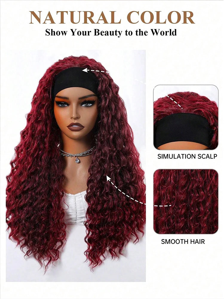 Headband Wig Human Hair 99J 30 Inch 200% Density Burgundy Deep Wave Headband Wig 100% Human Hair Wigs Curly Glueless Wig