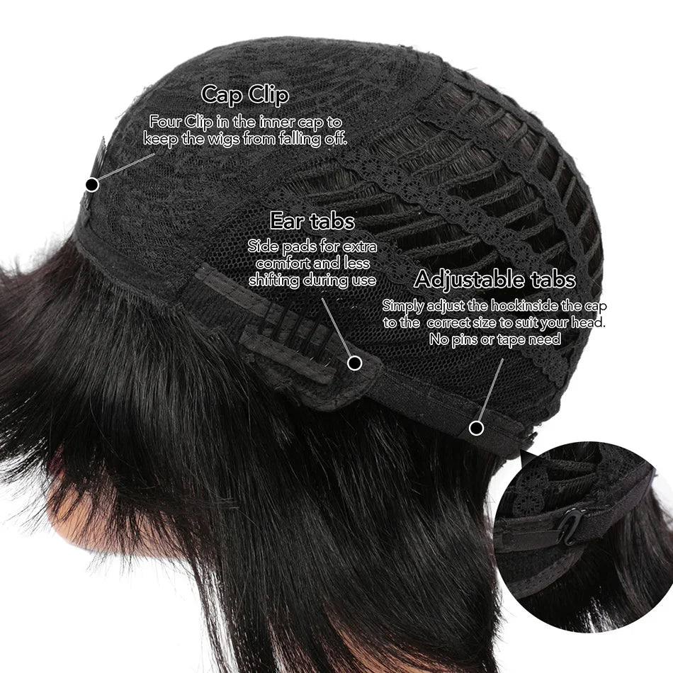 Straight Human Hair Wigs With Bangs Remy Brazilian Cute Bob Cut Human Hair Wig 100% Natural Bob Bangs Wig