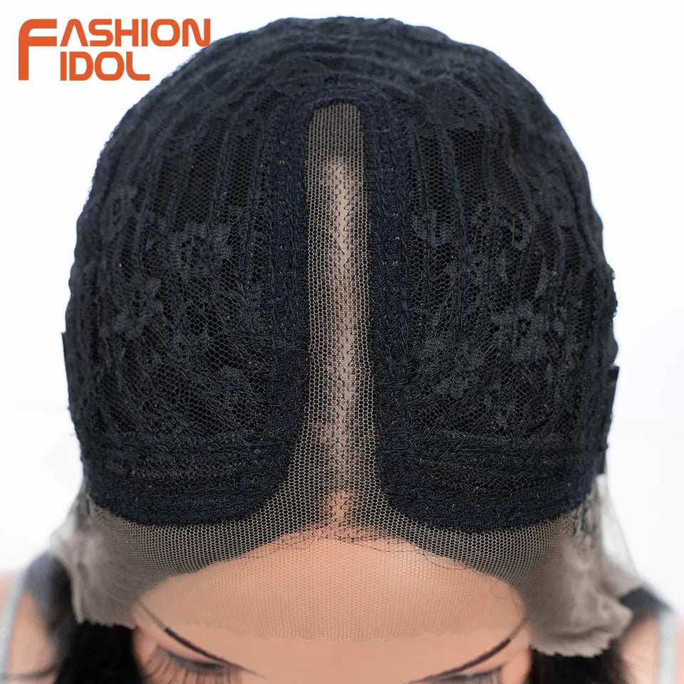 FASHION IDOL 26 Inch Long Straight Lace Front Wig With Bangs Synthetic Hair Ombre Black Blonde Highlight Cosplay Wigs For Women