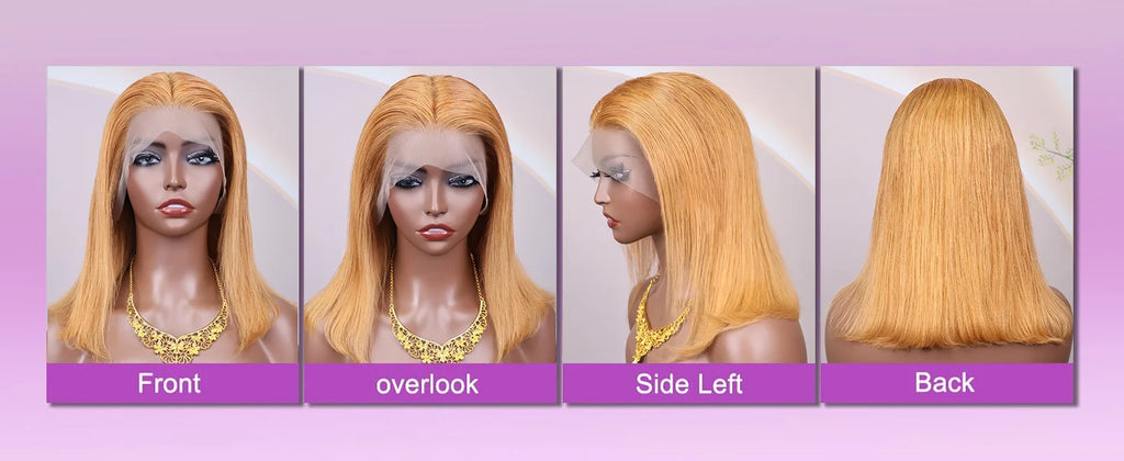 #30 Honey Blonde Human Hair Wig Straight Bob Wig 100% Human Hair Pre Plucked 200 Density Short Gold Wig 13x4 Hd Lace Front Wig