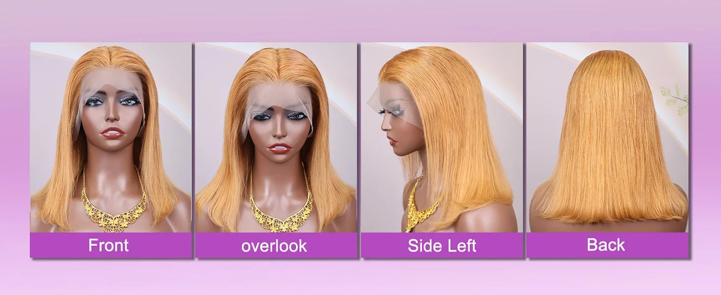 #30 Honey Blonde Human Hair Wig Straight Bob Wig 100% Human Hair Pre Plucked 200 Density Short Gold Wig 13x4 Hd Lace Front Wig