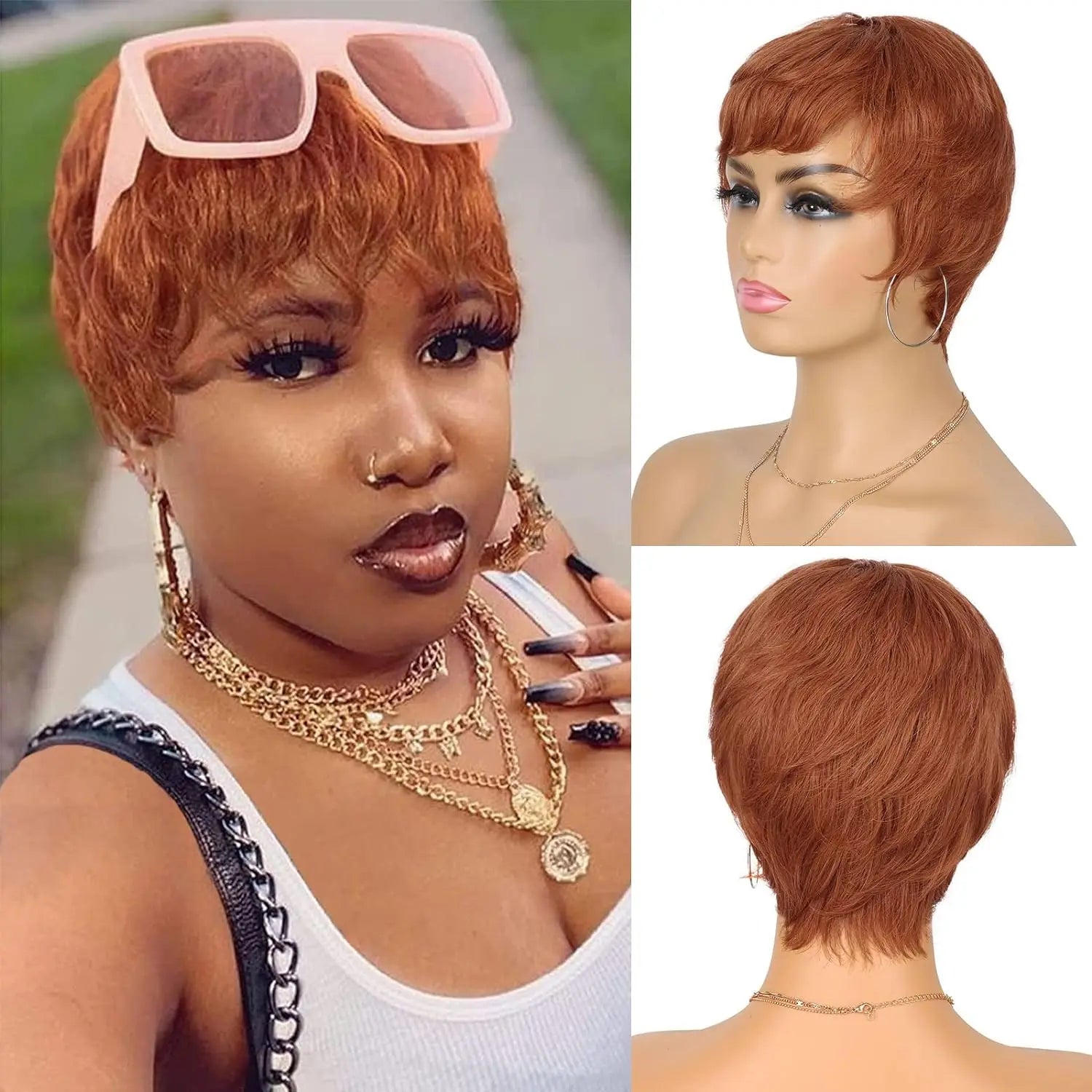 Wear and Go Wig Pixie Cut Human Hair Wigs for Black Women None Lace Front Wig Short Layered Wigs with Bangs for Daily Wear