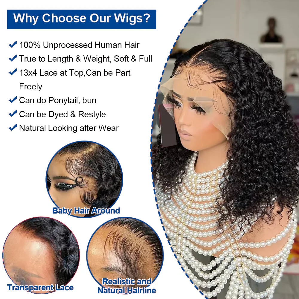 13x4 Short Bob Wigs Virgin Human Hair Jerry Curly Short Bob Wigs 250% Density Loose Deep Wave 4x4 Lace Frontal Wigs For Women