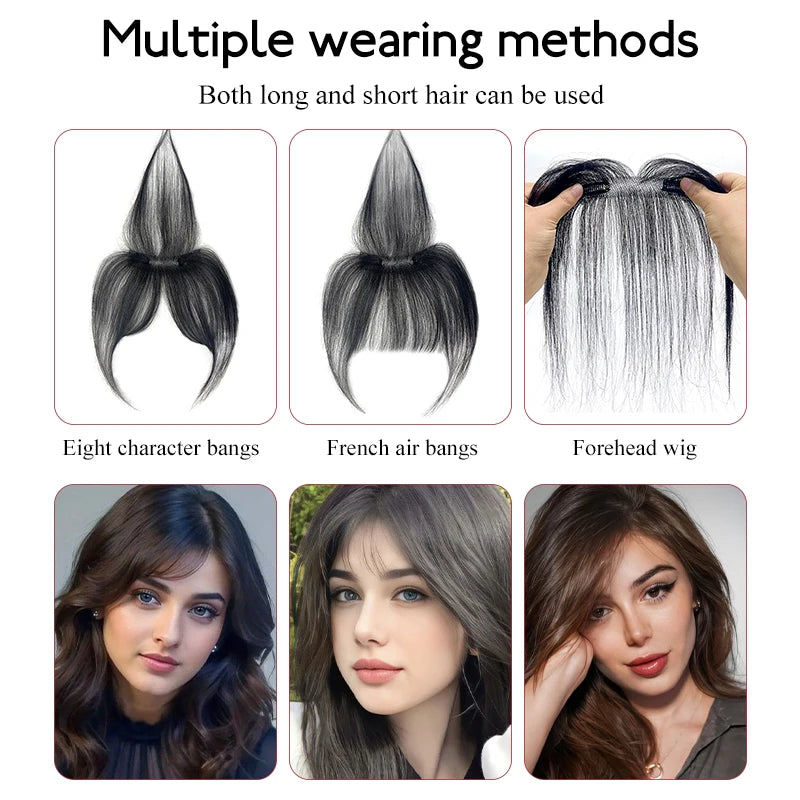 100% Human Hair Natural Forehead Fringes Hair 3D French Bangs Wig for Women Hair Pieces Head Curtain Piece Eight Shaped Bangs