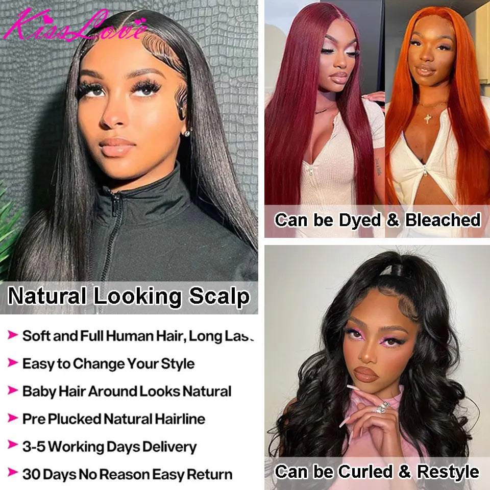 13x4 13x6 Full HD Lace Front Human Hair Wigs Straight 360 Transparent Lace Frontal Wigs Pre Plucked 5x5 Pre-Cut Lace Closure Wig