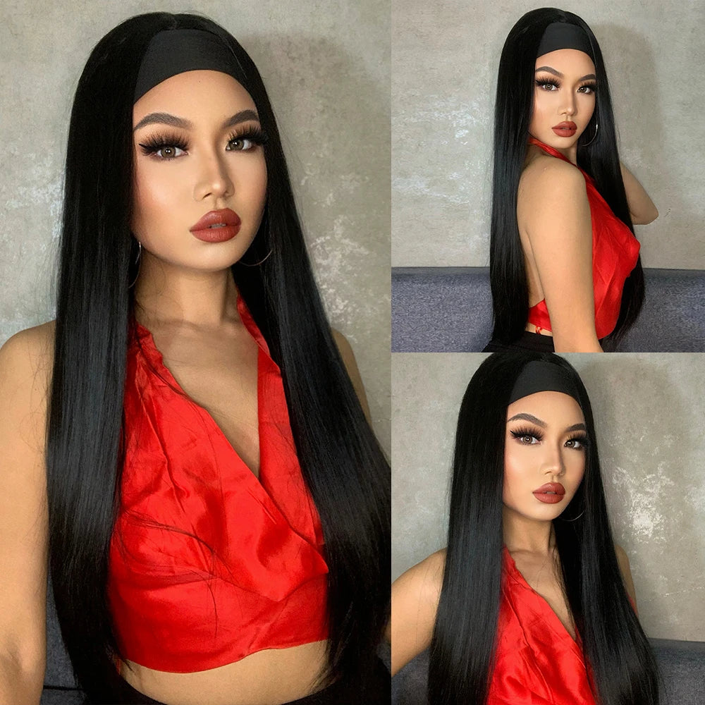 Curly Headband Synthetic Wigs Natural Black Long Women's Headband Wig Deep Water Wave Bohemian Hair For Black Women Fake Hair